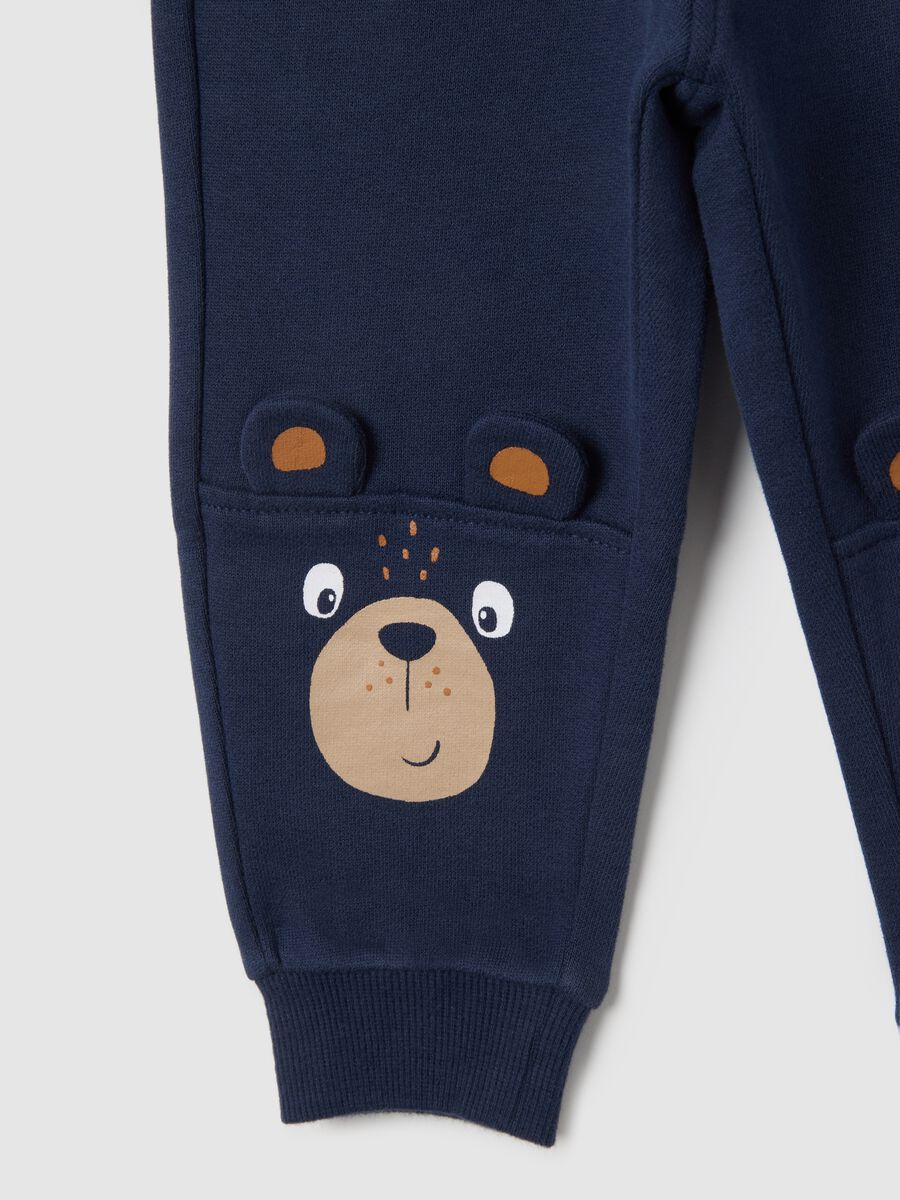 Kids' Joggers in Pure Blue Cotton Regular Fit with Teddy Bear_3