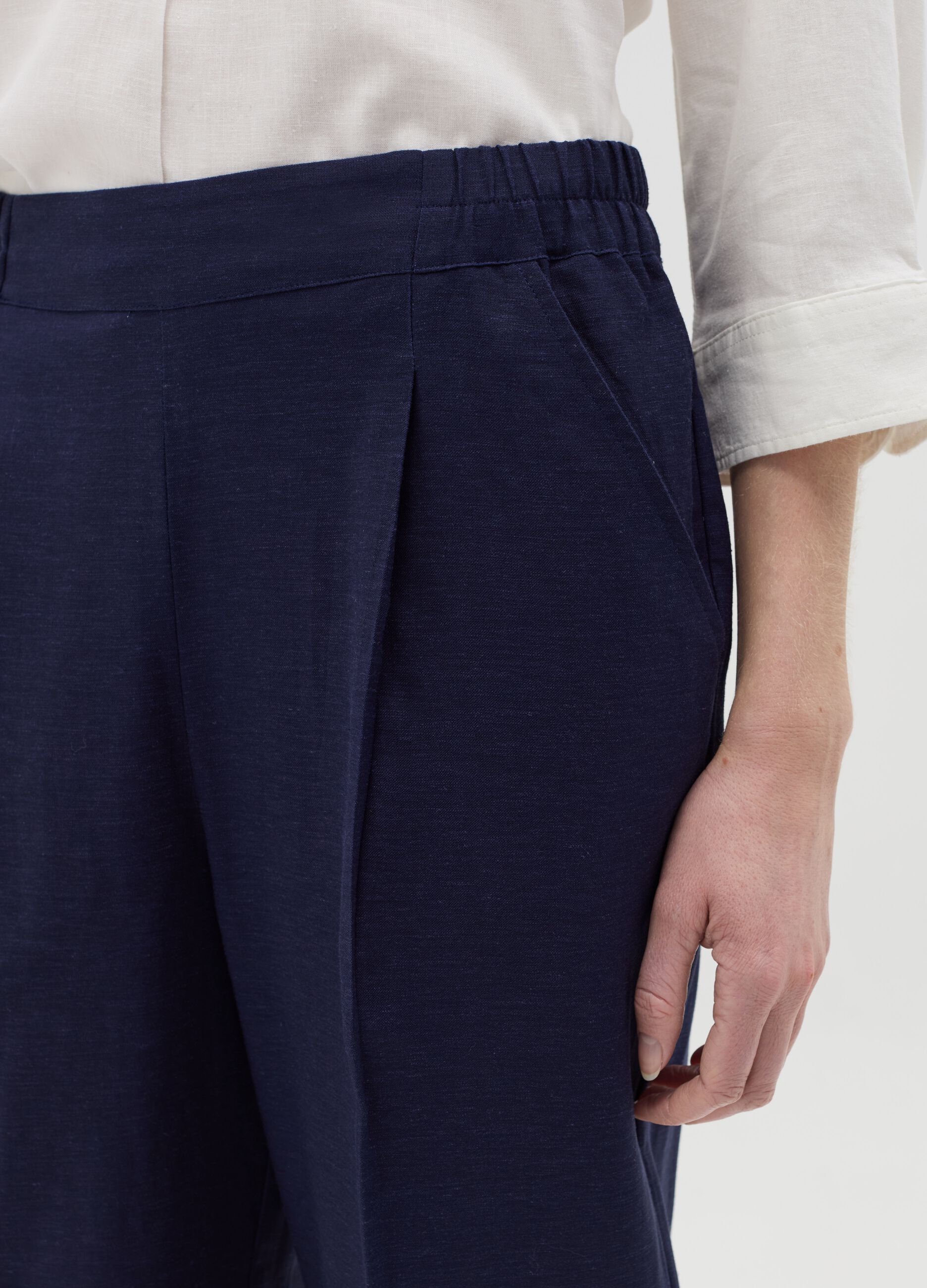 Pantalone in lino e viscosa blu navy