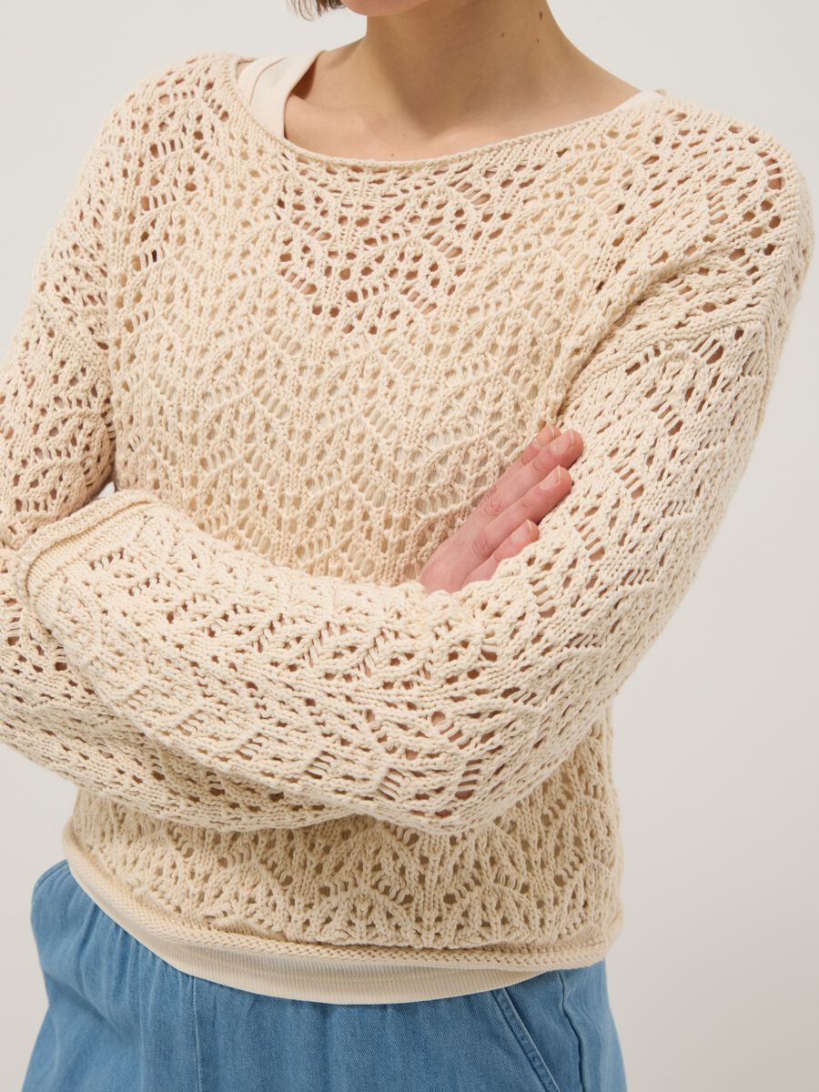Beige pure cotton jumper regular fit with perforated design_3