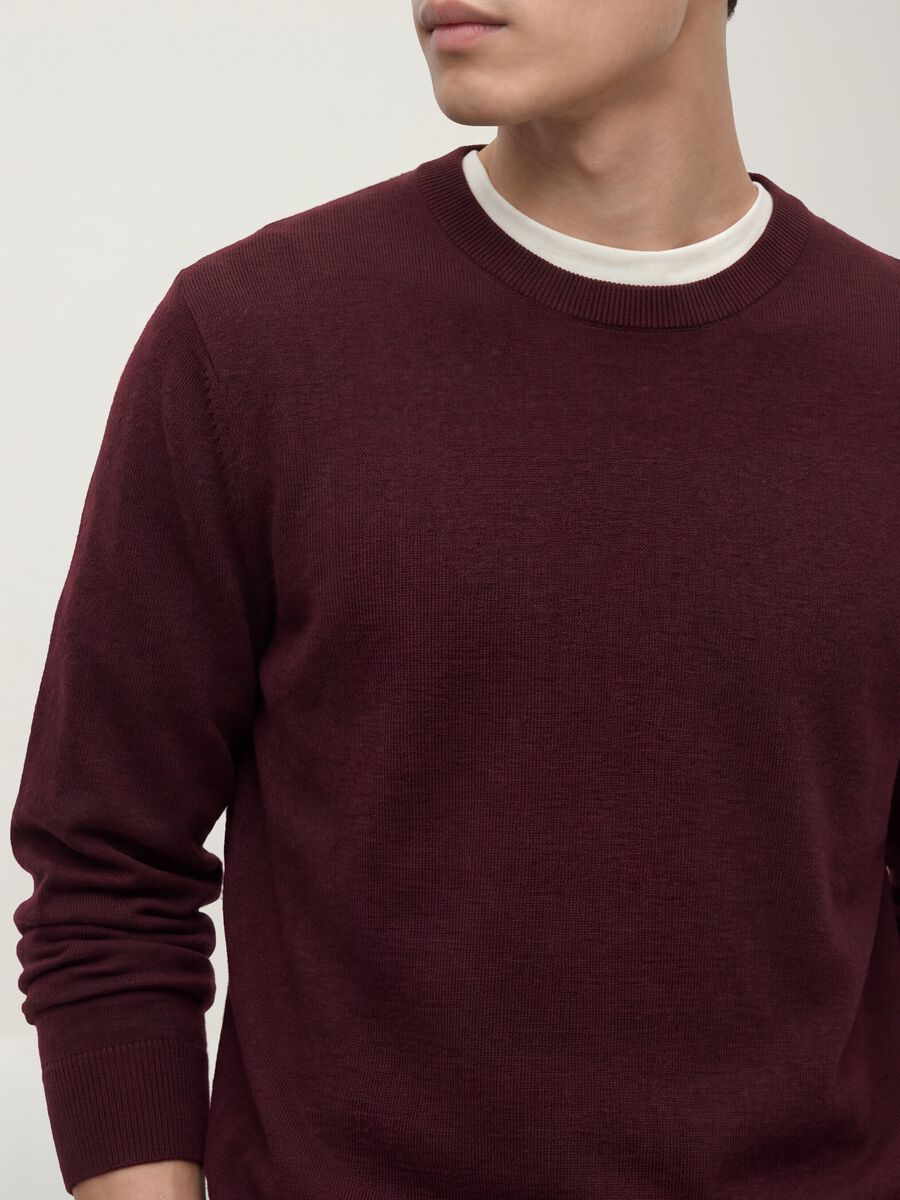 Maglia rossa in misto cotone e cashmere girocollo_2