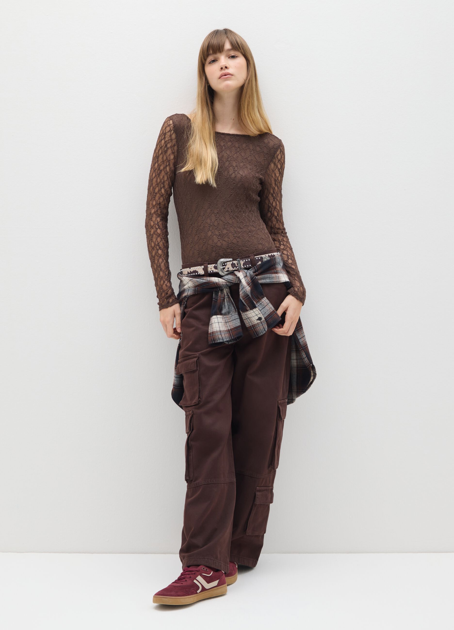 Brown cotton cargo trousers