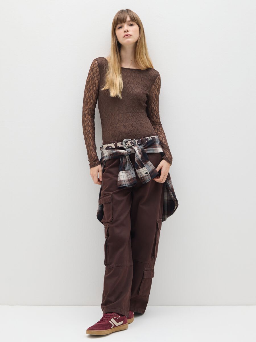 Brown cotton cargo trousers_0
