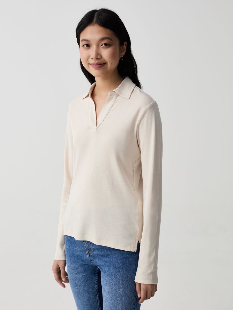Long-sleeved T-shirt with polo neck_0