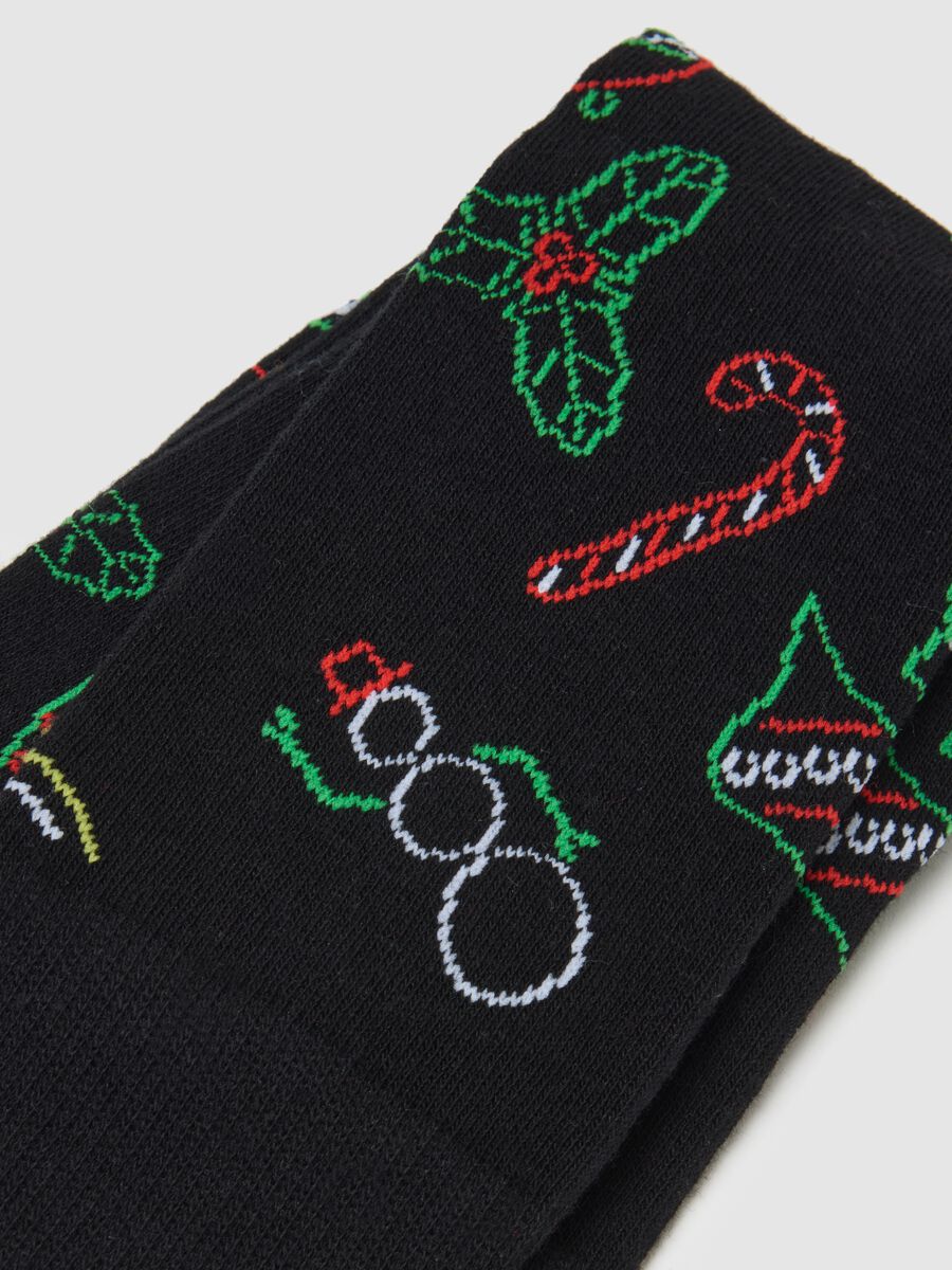 Black cotton blend Christmas long socks_1