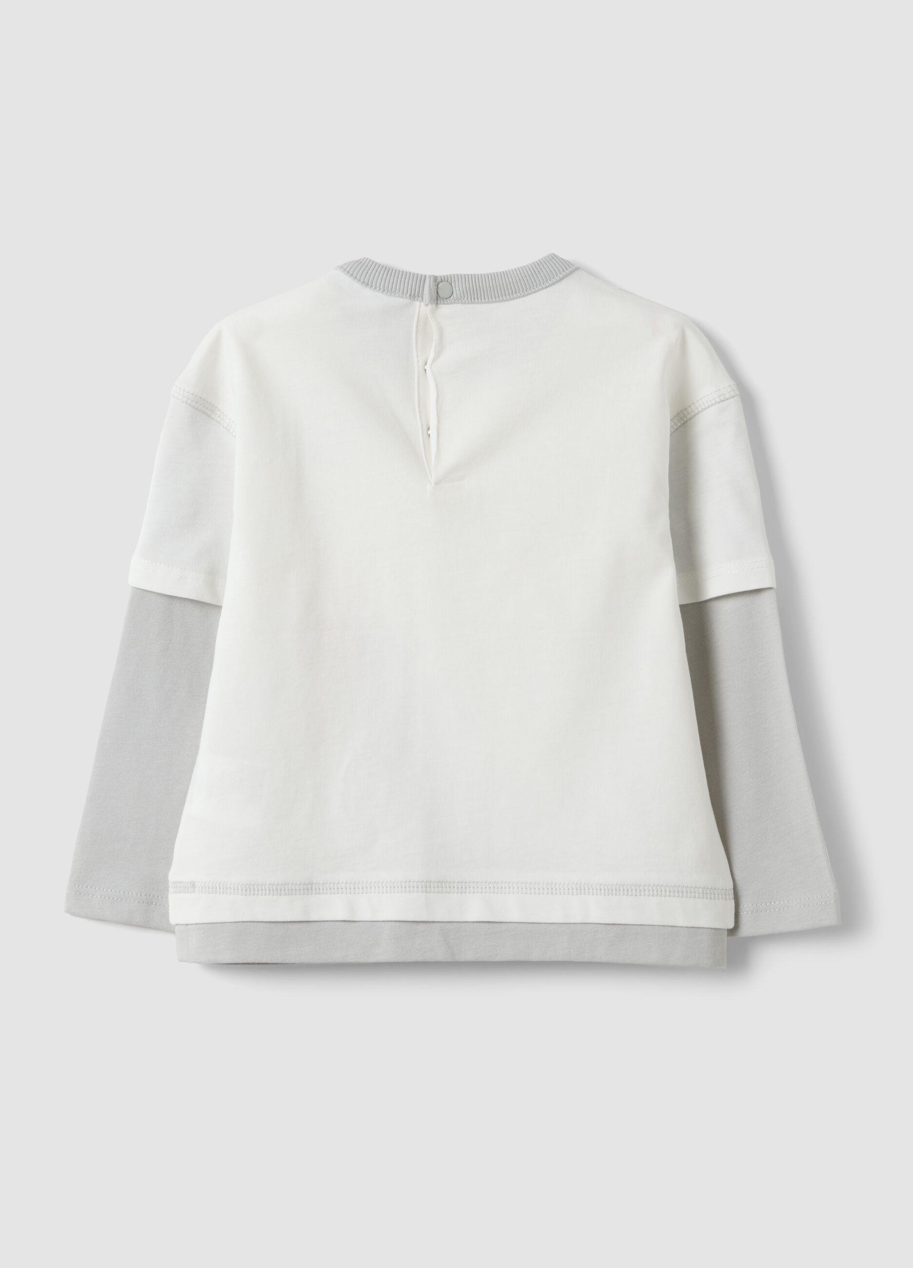 White oversized pure cotton T-shirt with print for baby boy