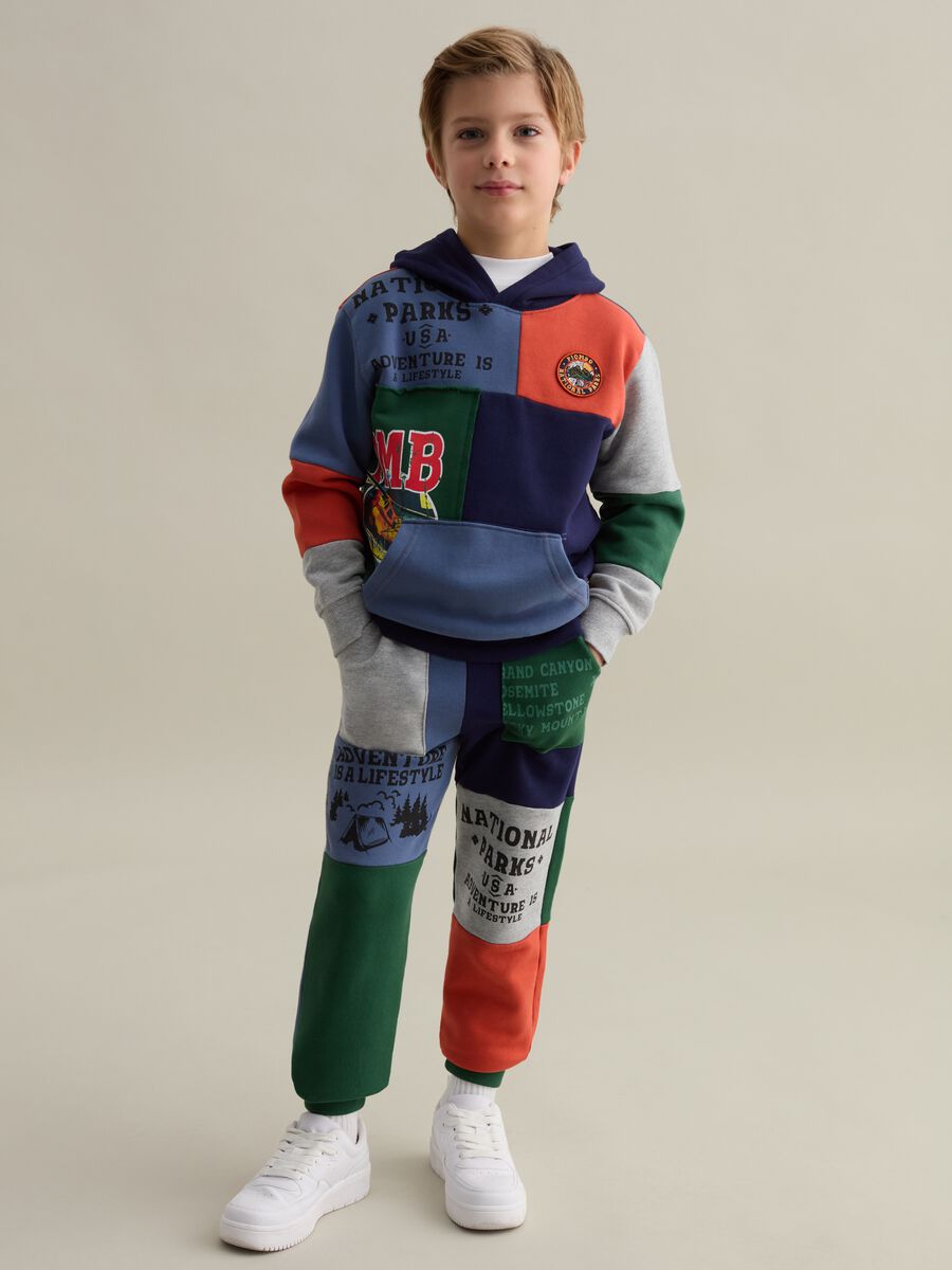 Patchwork-effect joggers with drawstring_0
