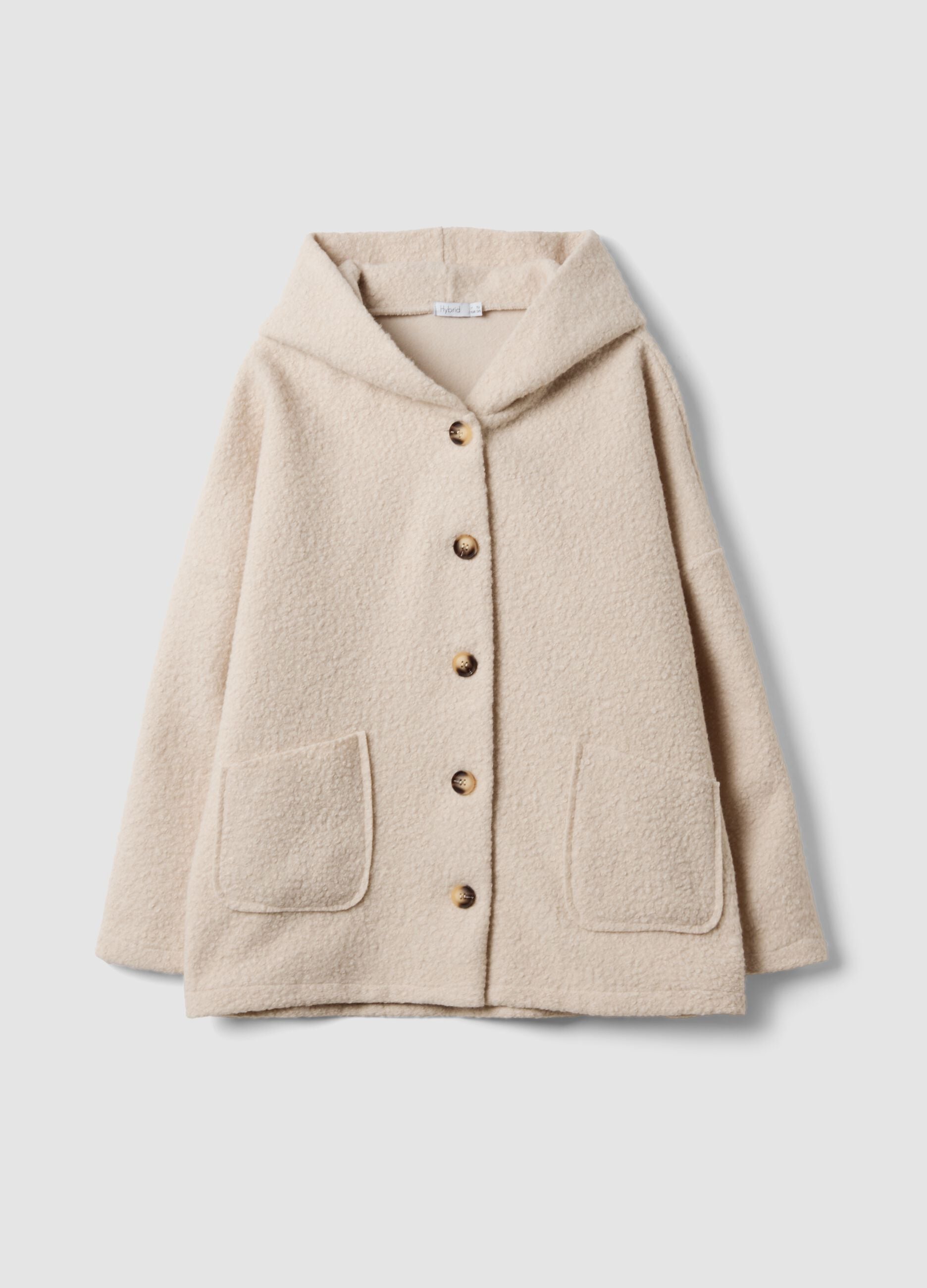 Beige regular-fit coat with hood and buttons