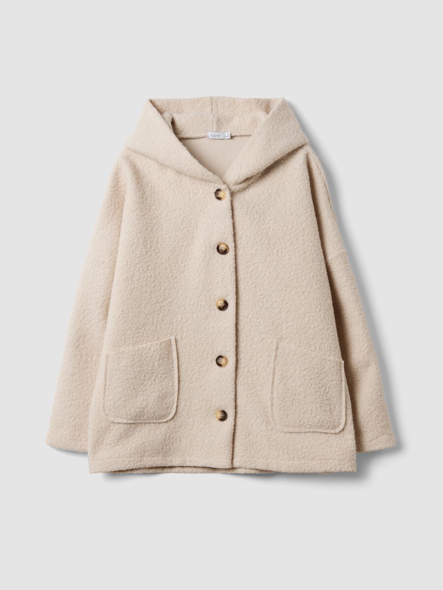 Cappotto beige regular fit con cappuccio e bottoni_0