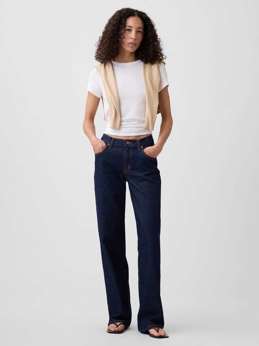 Jeans denim in cotone elasticizzato cinque tasche_0