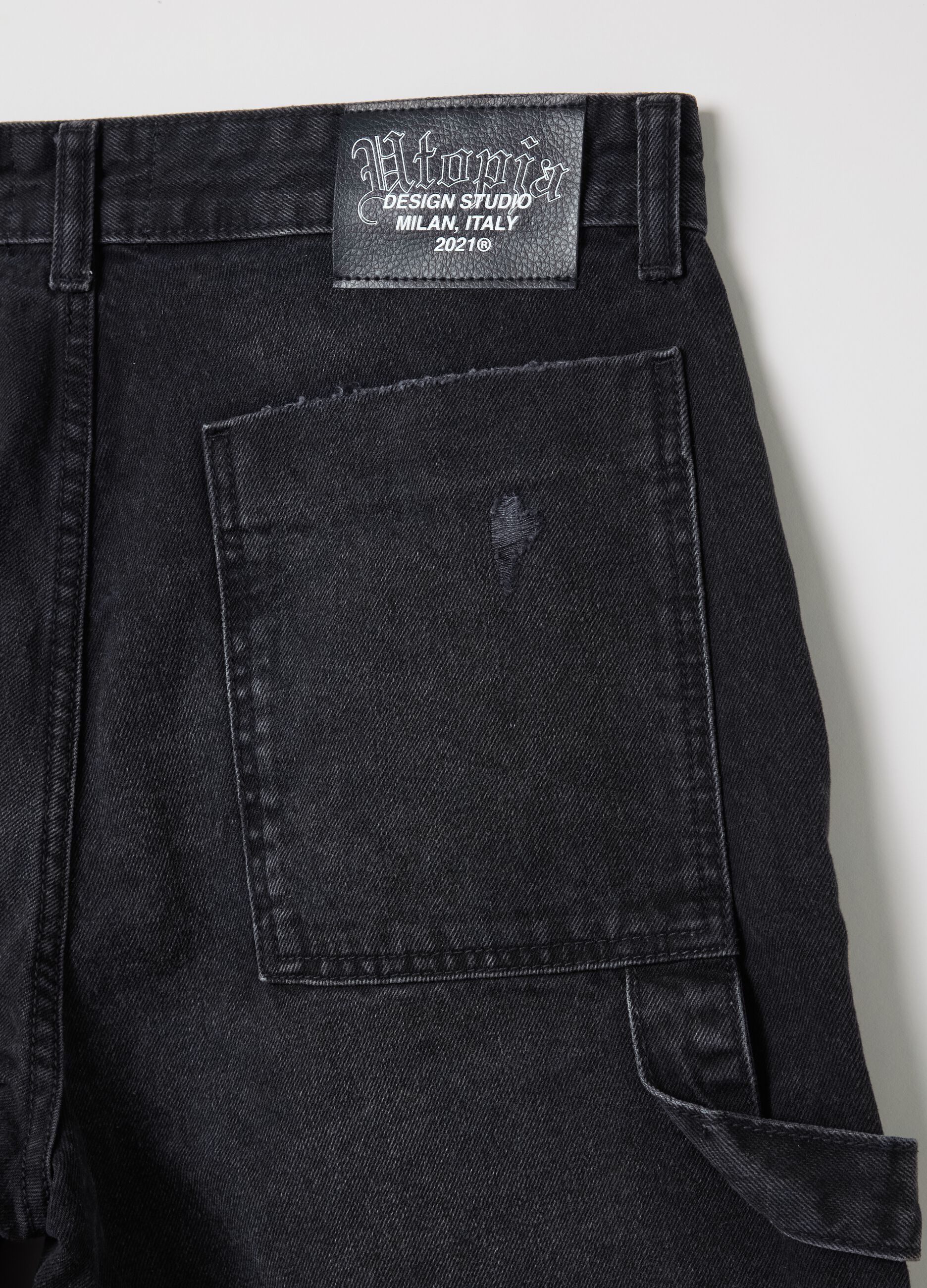Denim Cargo Shorts Black