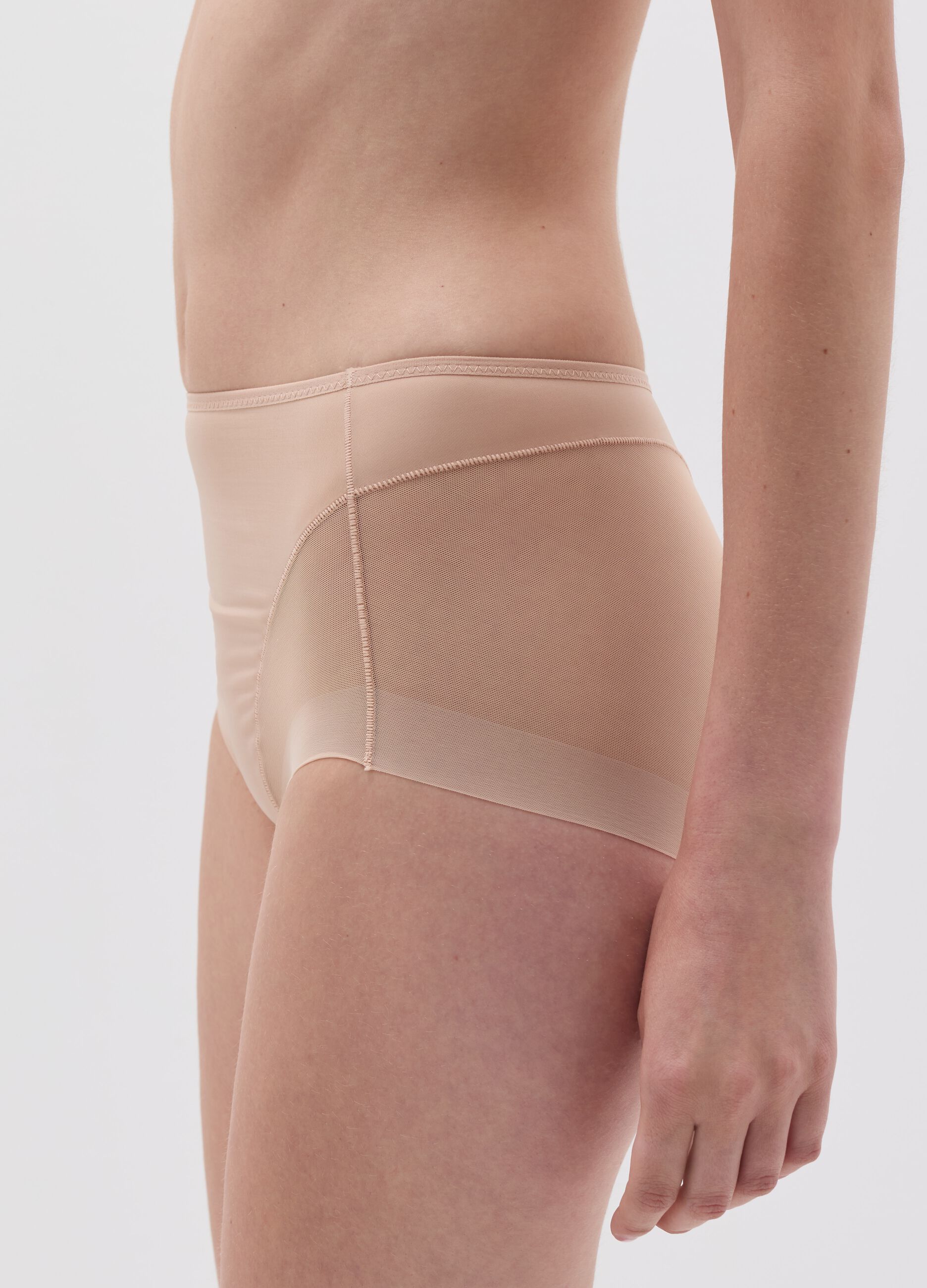 Slip a vita alta in microfibra beige