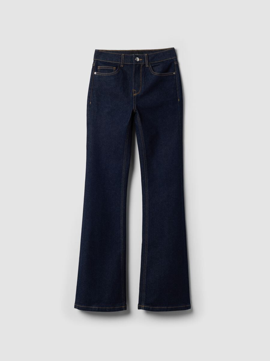 Blue stretch-cotton bootcut jeans_4