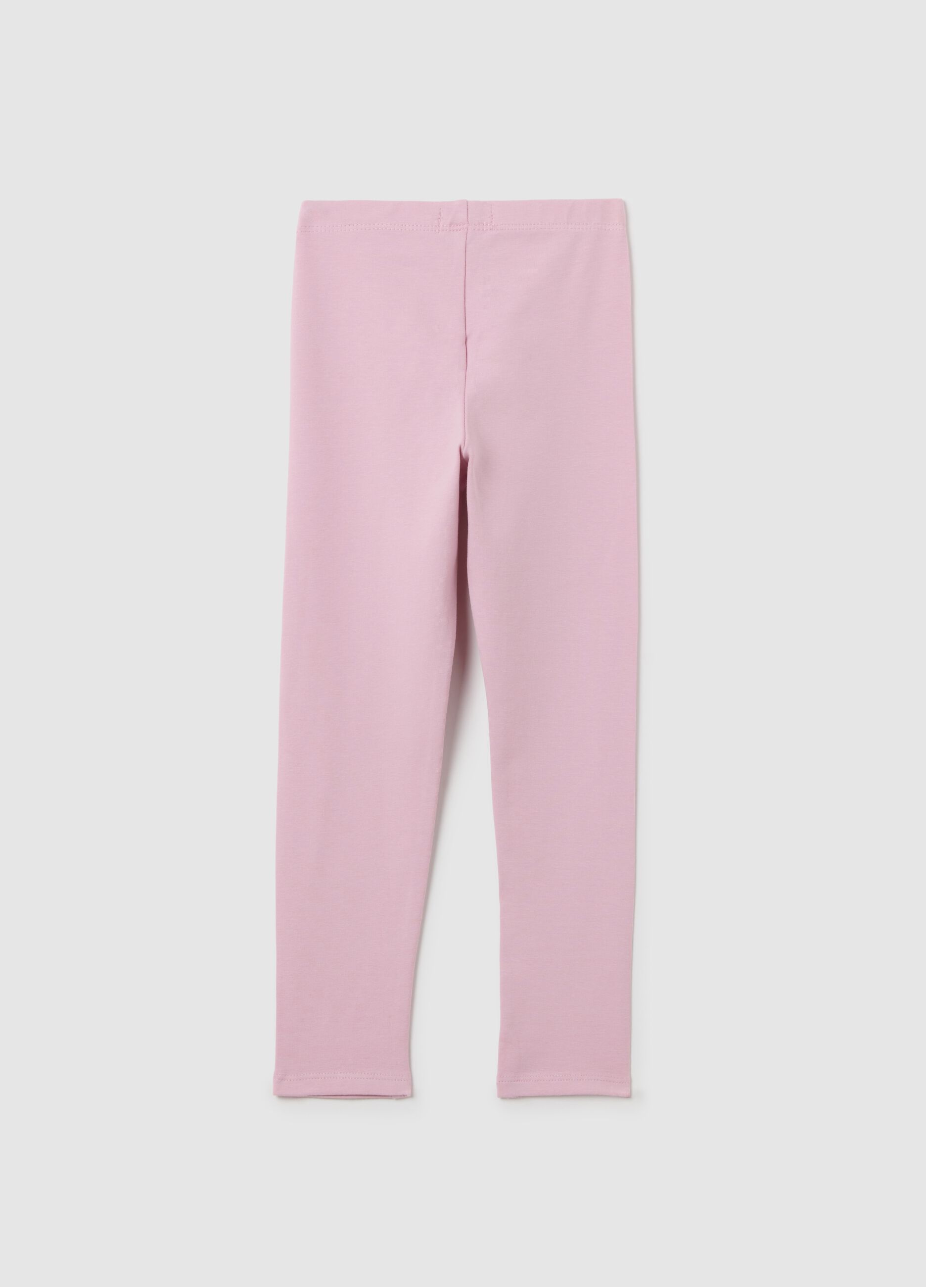 Girls' pink cotton stretch leggings, regular fit