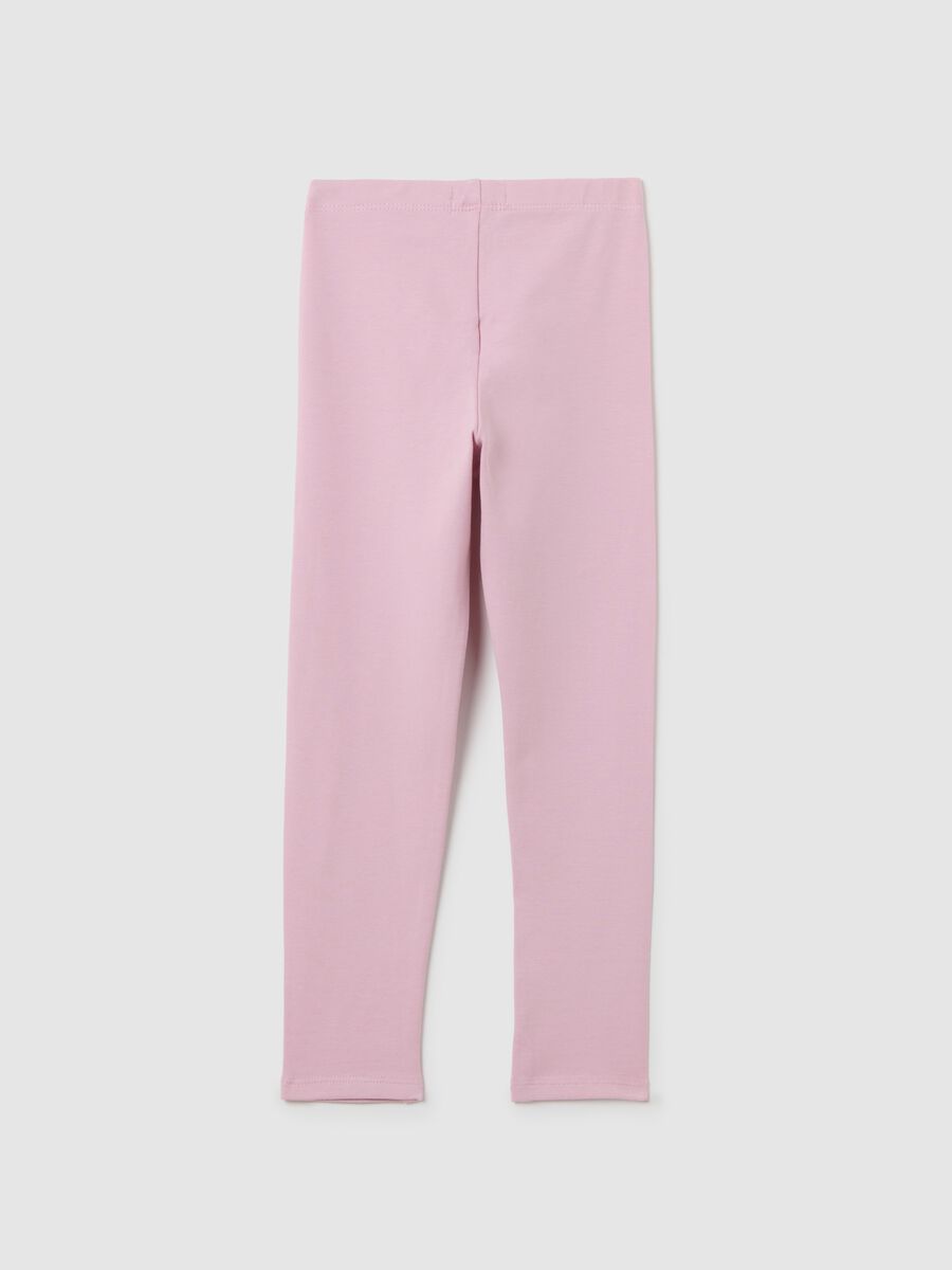 Girls' pink cotton stretch leggings, regular fit_1