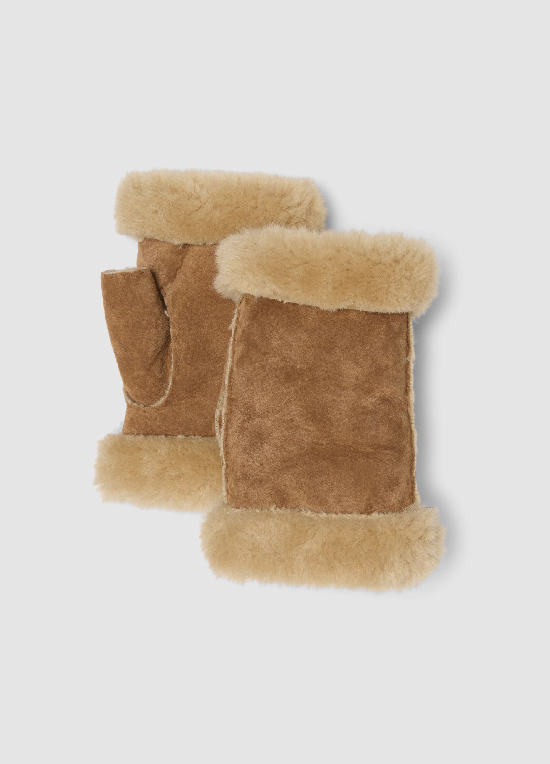 Tan lined gloves with shearling-effect trim