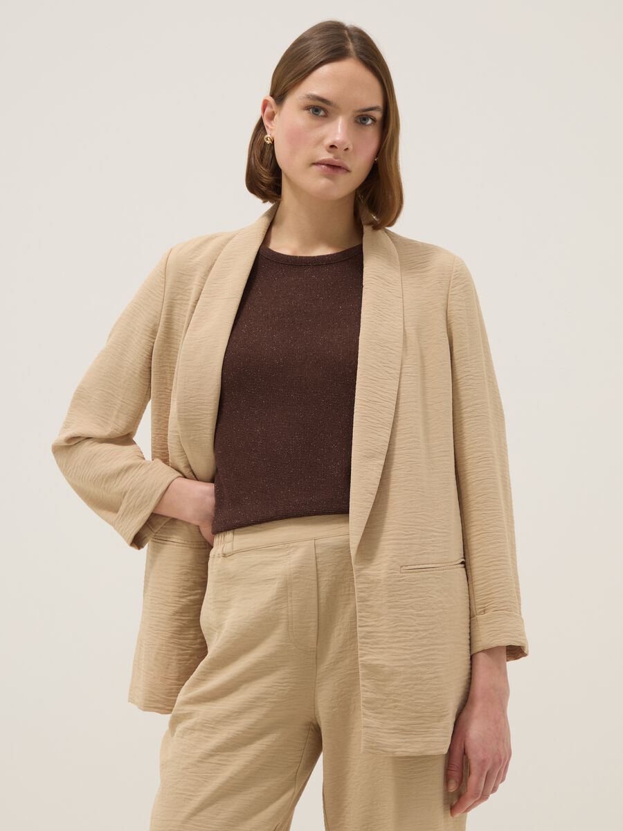Beige regular-fit buttonless blazer_0