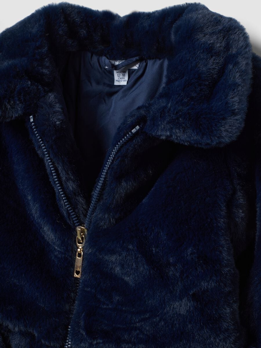 Blue padded teddy-effect jacket with zip_2