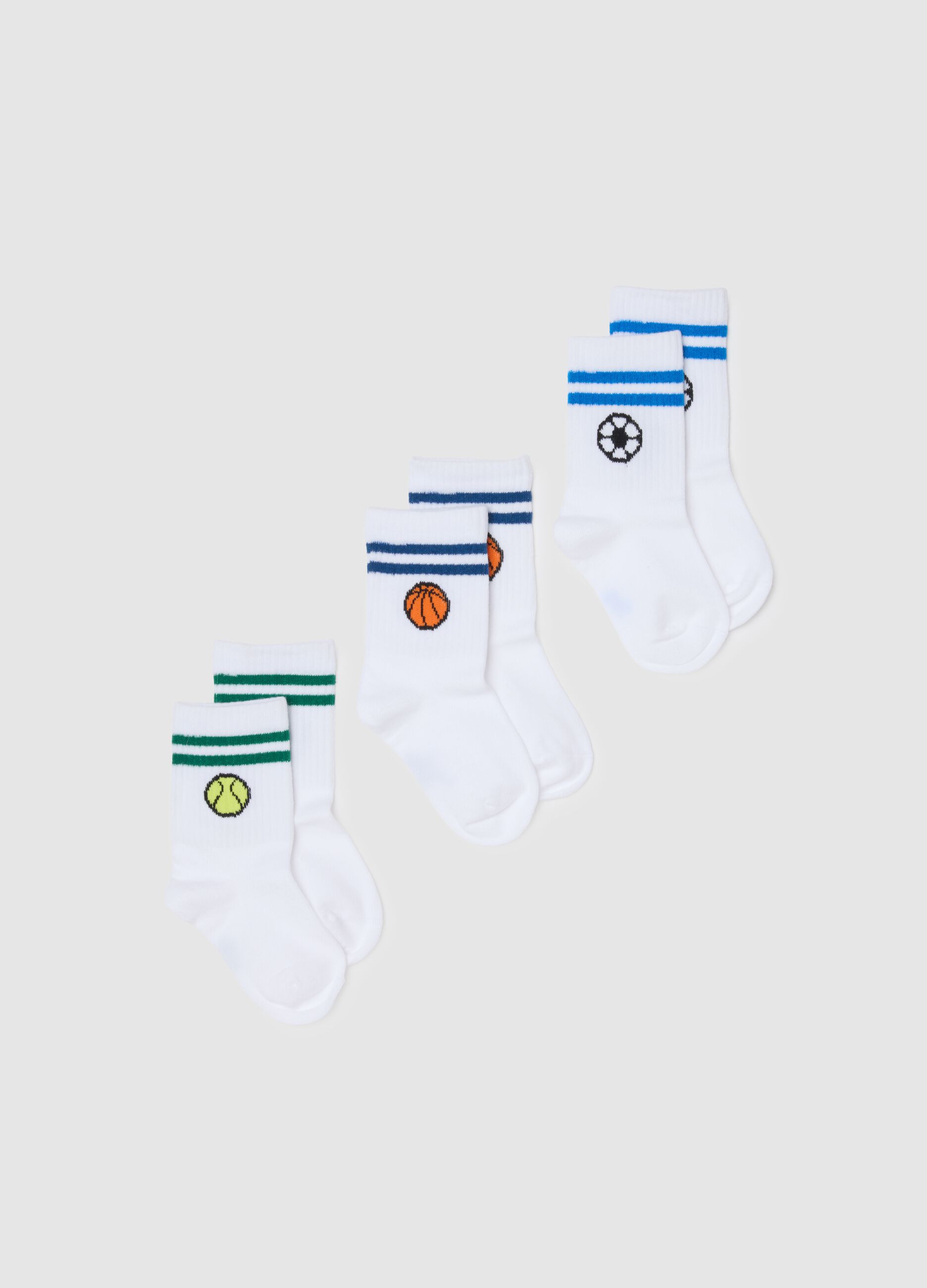 Children's white striped sports socks tripack in cotton blend