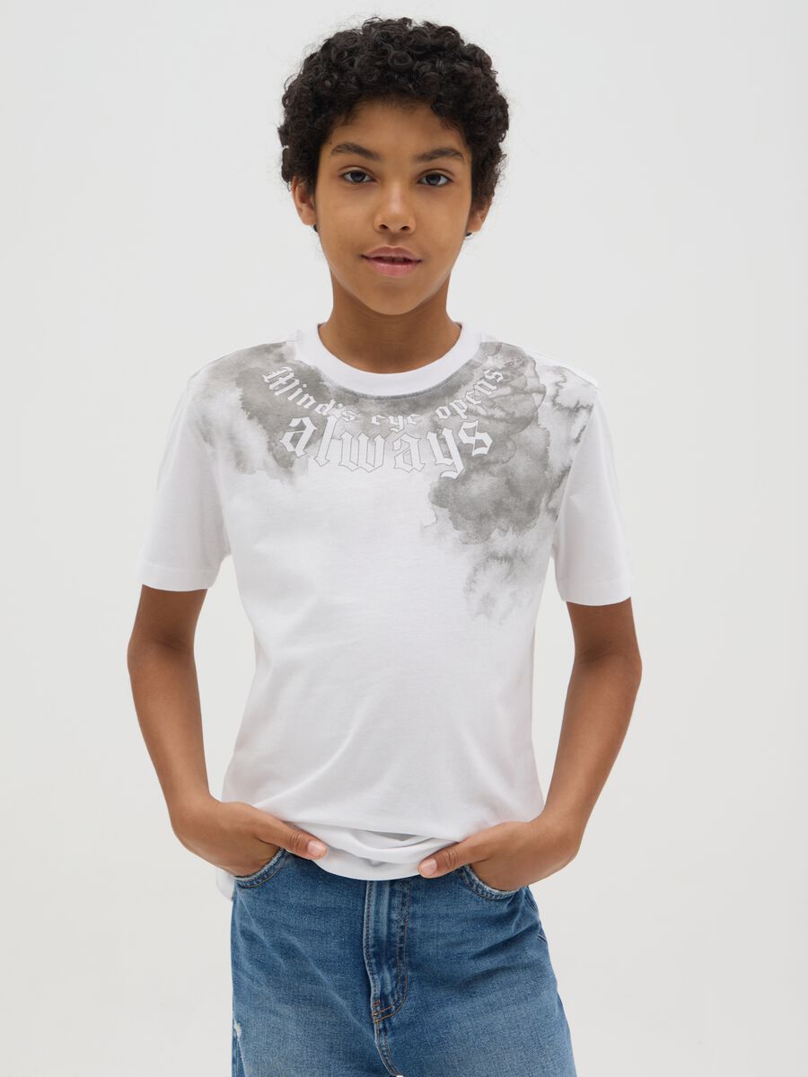 White cotton T-shirt with lettering print_0