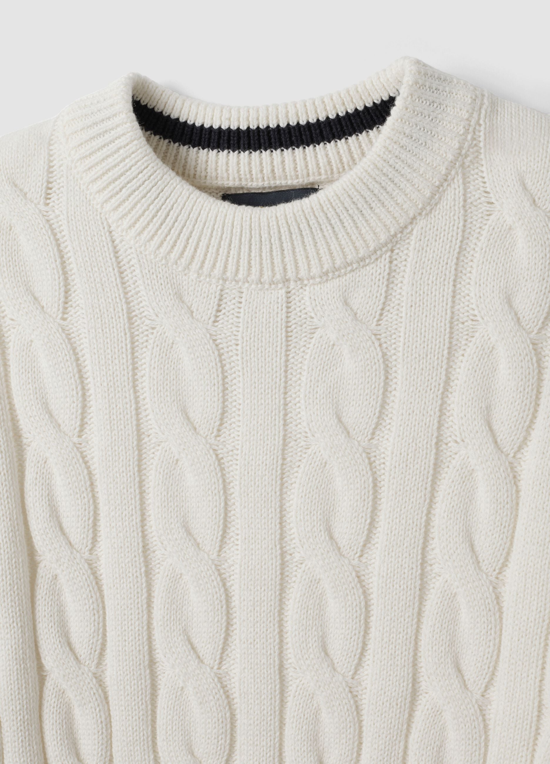 White pure cotton cable-knit oversized jumper for boys