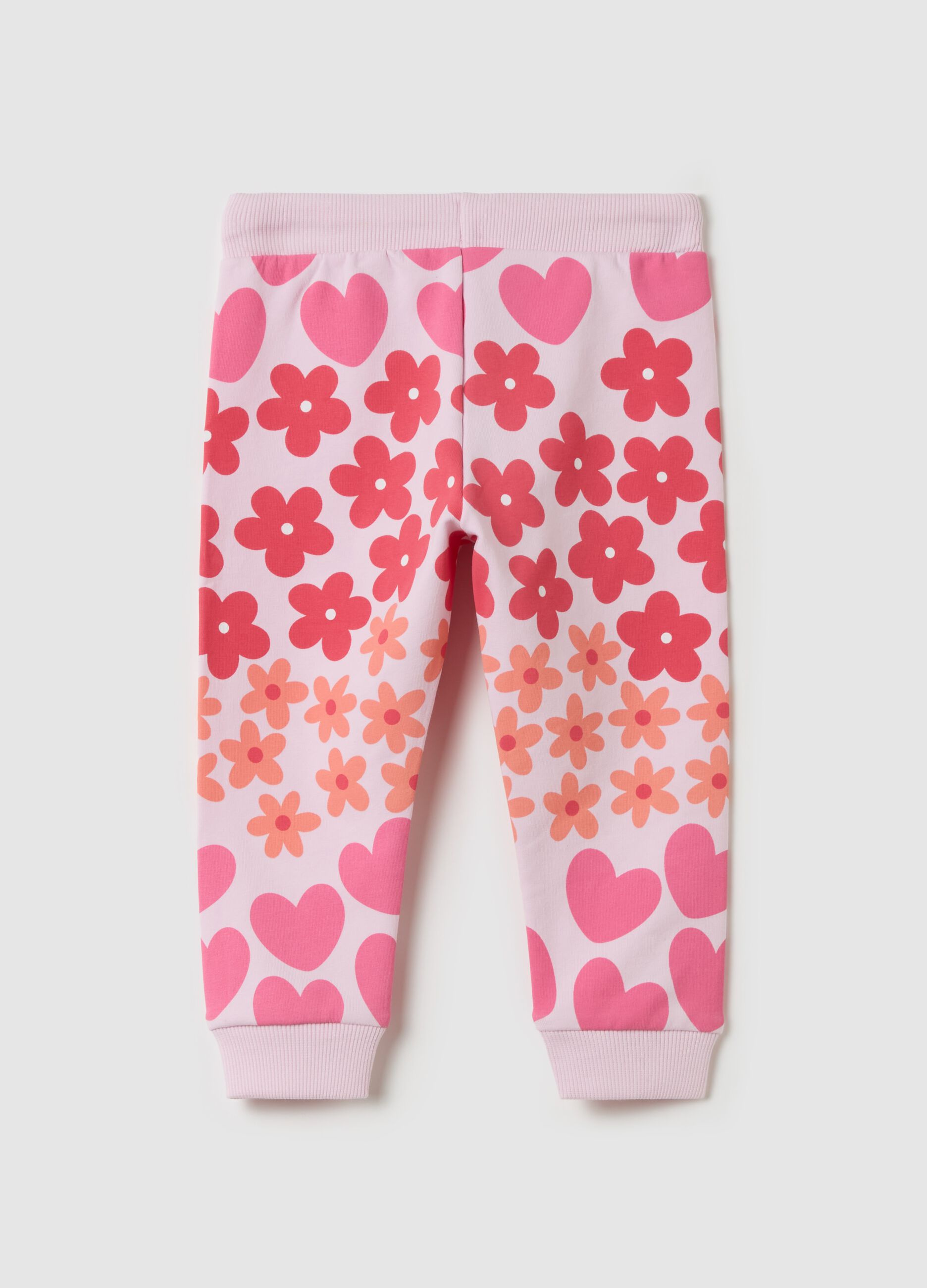 Joggers with flowers and hearts print and drawstring