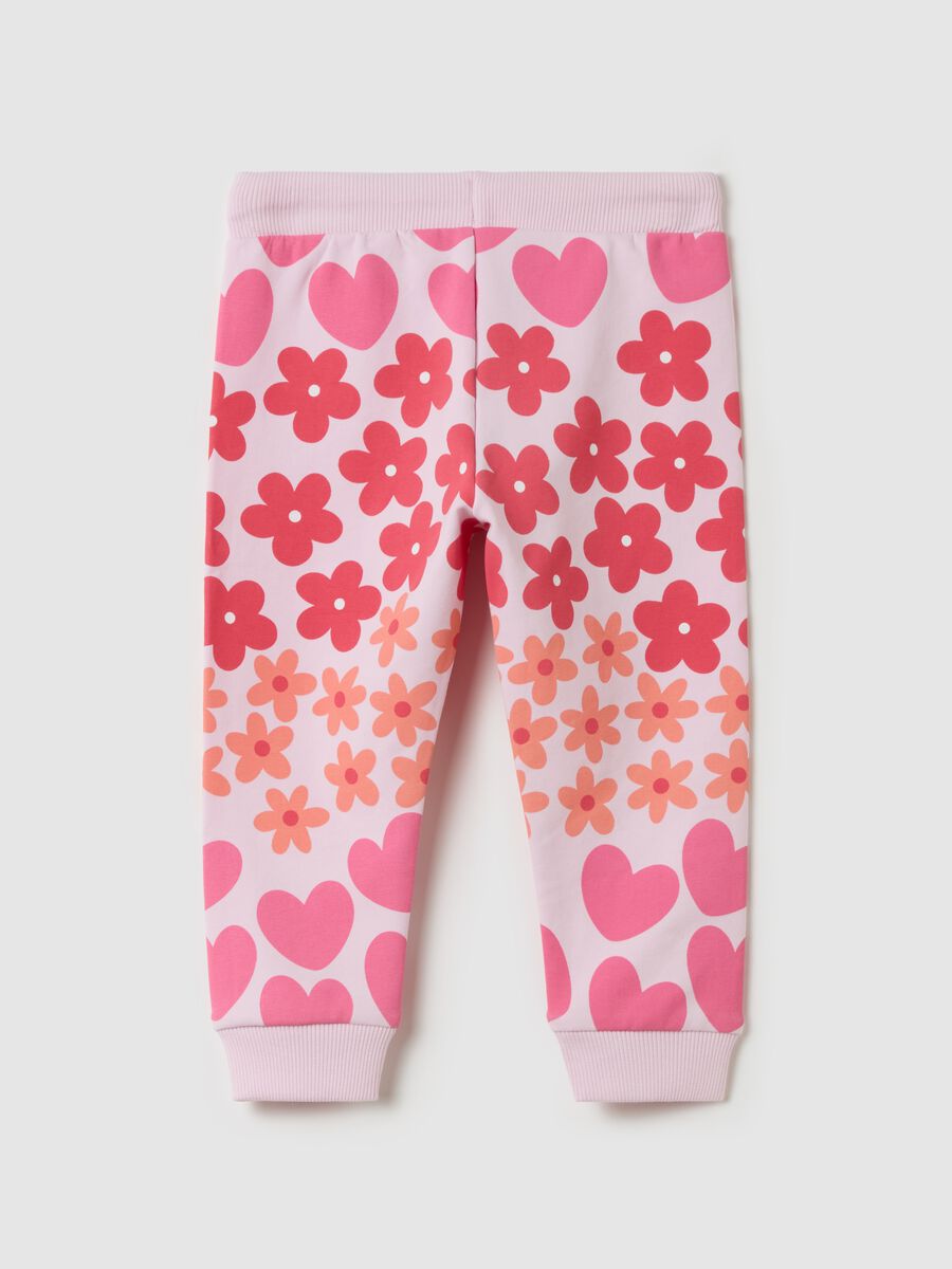 Joggers with flowers and hearts print and drawstring_1