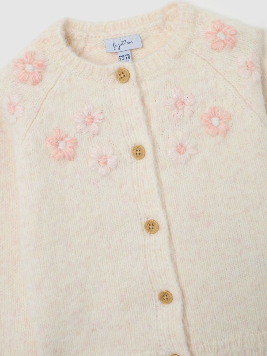 White regular fit baby cardigan with floral embroidery_2