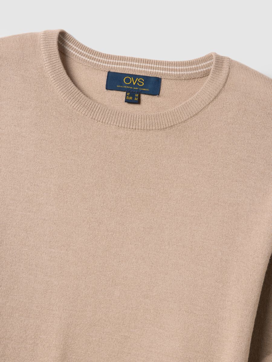 Beige crew neck pullover in regular fit cotton blend_5