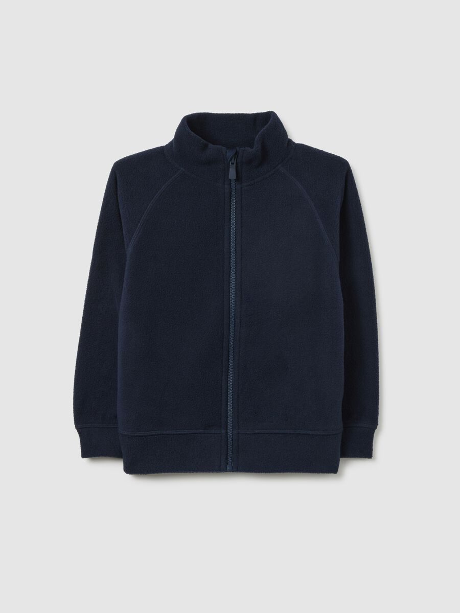 Felpa blu con collo alto e full zip da bambino over fit_0