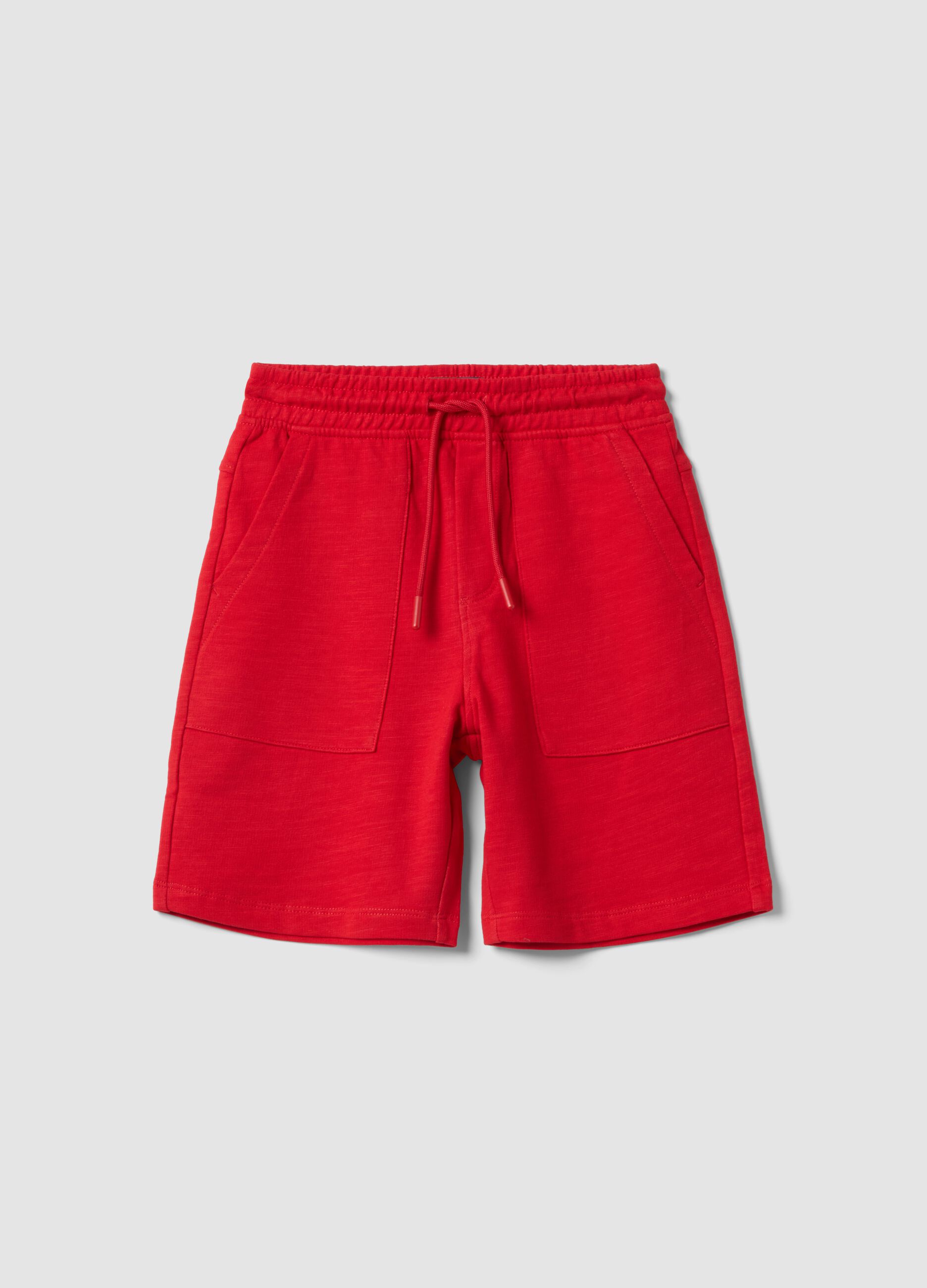 Boys&rsquo; red pure cotton shorts with elasticated waist