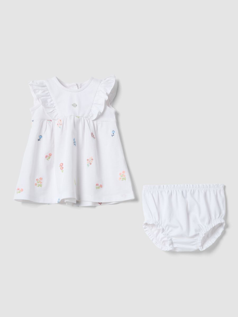 Pure white cotton baby girl set with embroidered flowers_0