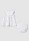 Pure white cotton baby girl set with embroidered flowers_0