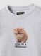 Grey stretch organic cotton T-shirt with ribbed neckline and cat print_5