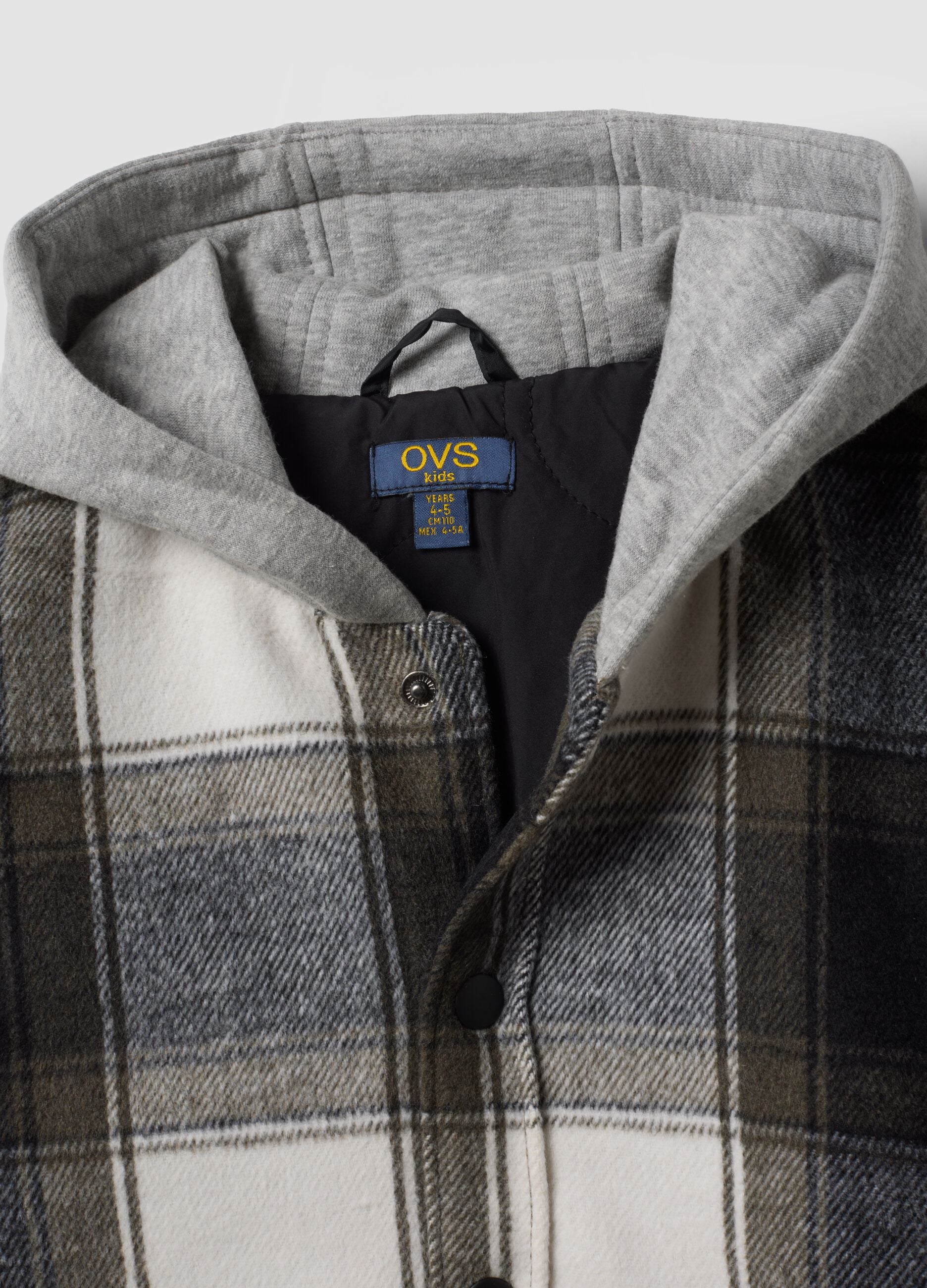Grey checked hooded padded shacket
