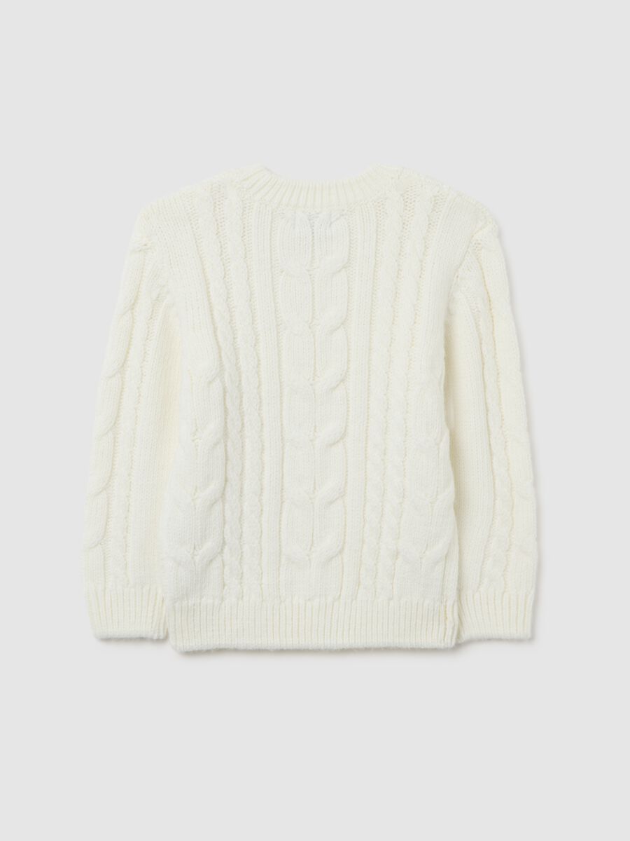 White children's crew neck pullover with regular fit and cable design_1