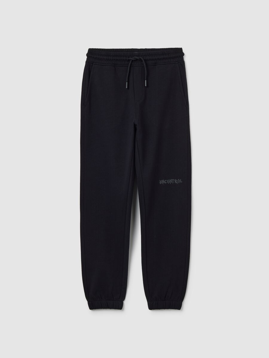 Boys' black pure cotton jogger trousers, regular fit_0