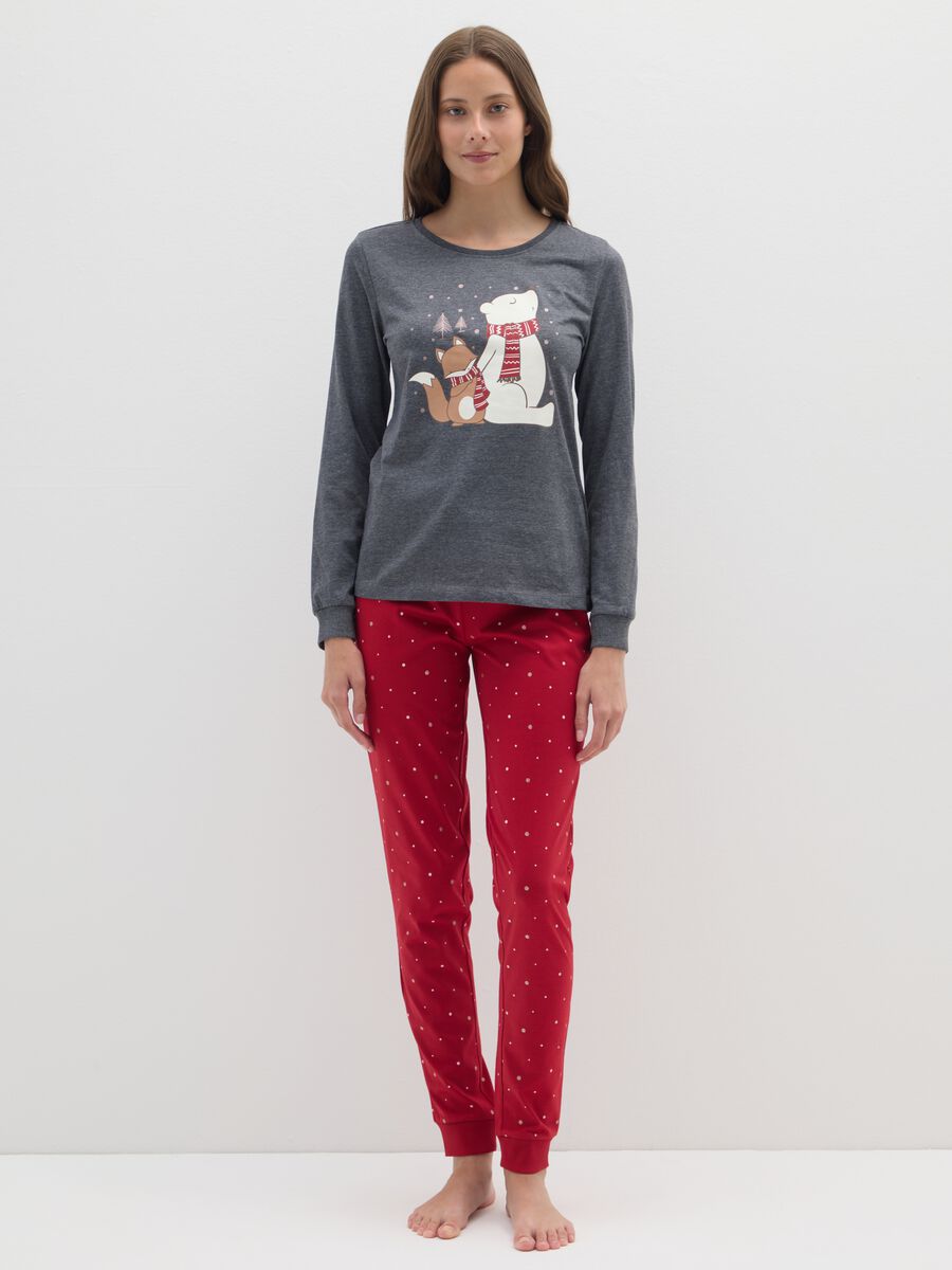 Multicolour pyjamas in pure cotton regular fit with polka dots_0