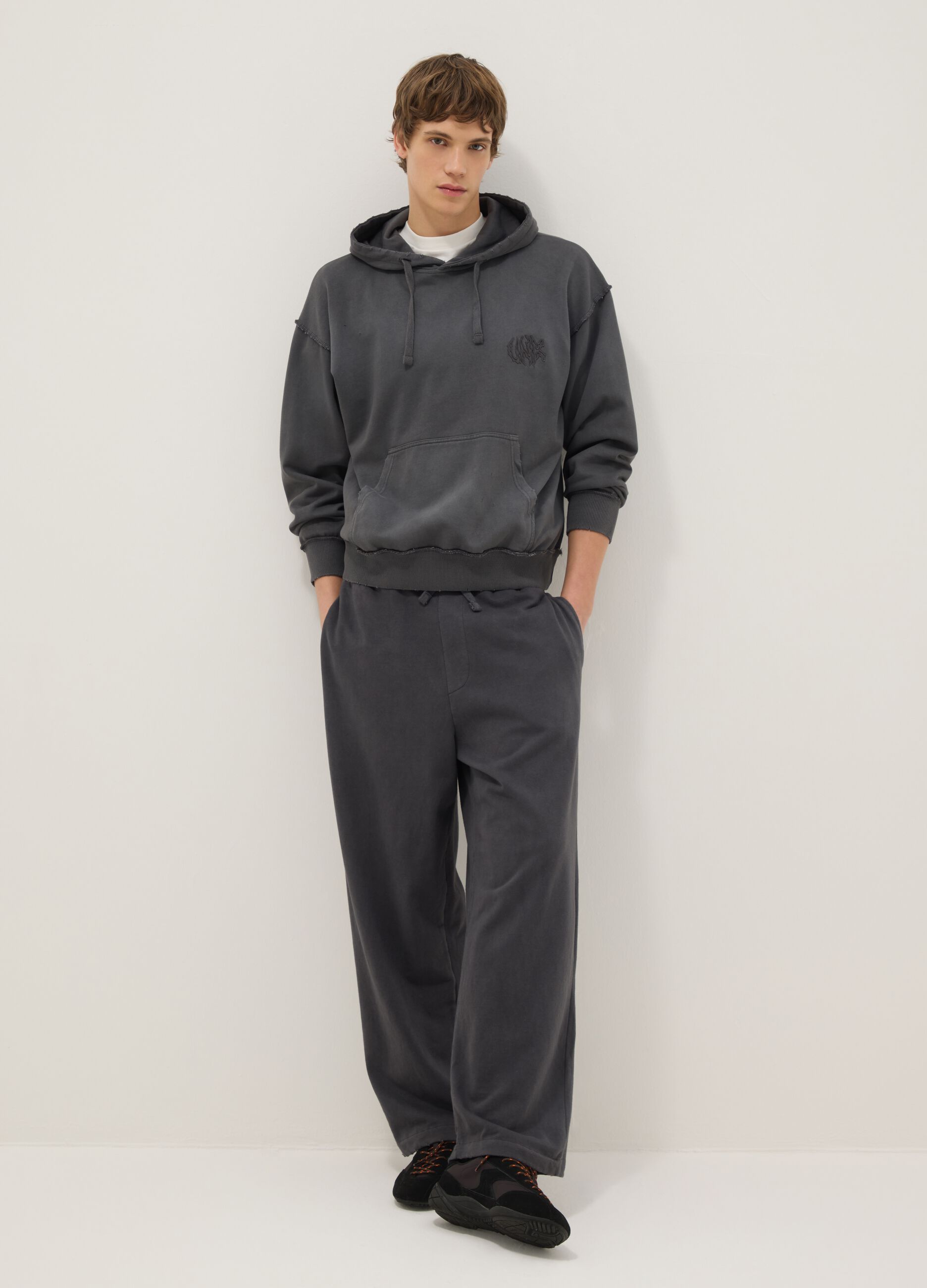 Black Oversized Fit Cotton Blend Trousers