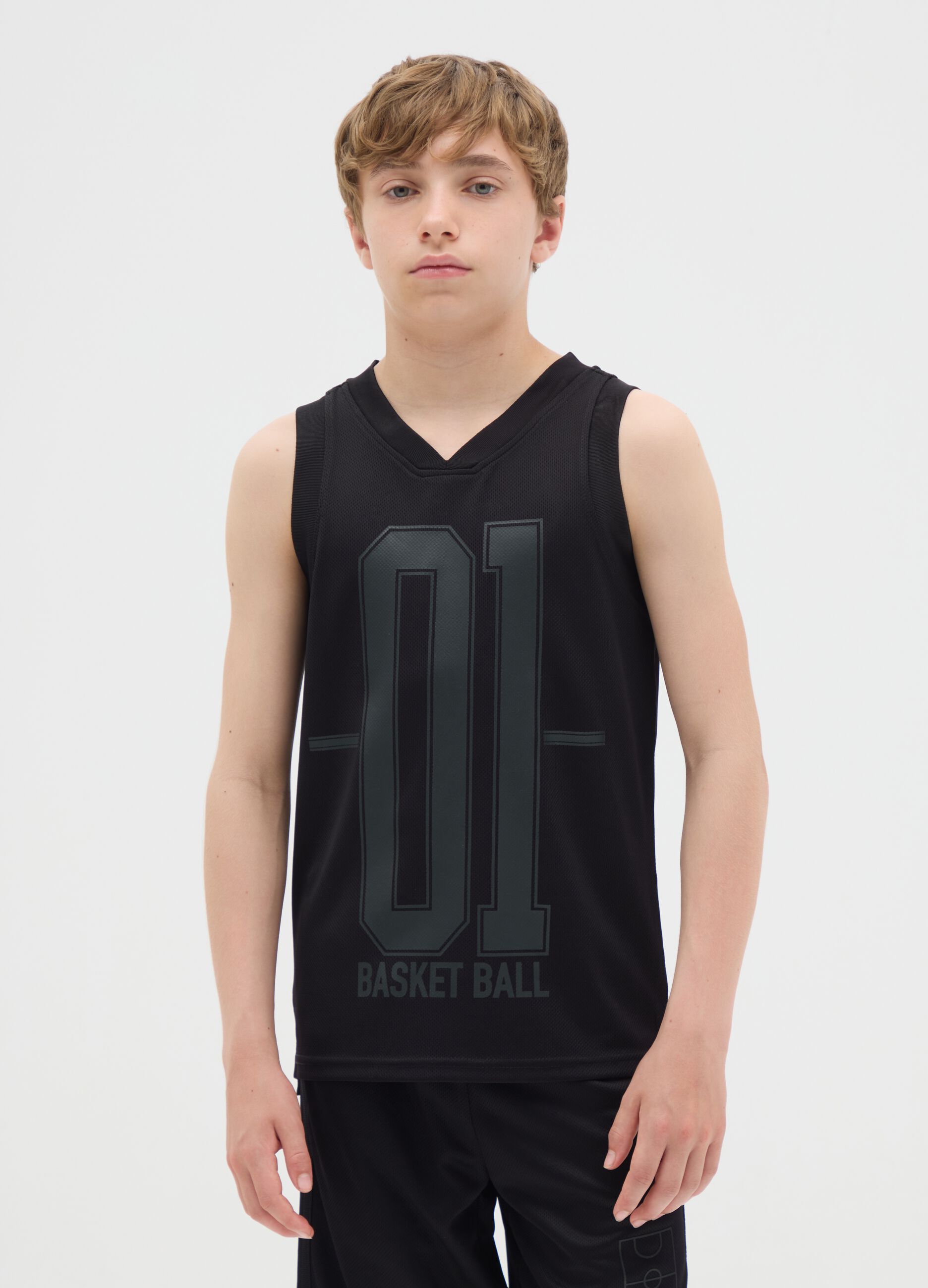 Boys' Sleeveless Black Regular Fit Top