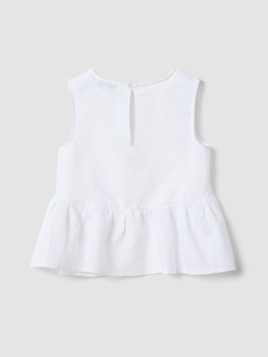 White linen-blend cotton top with ruffle hem for girls, regular fit_1