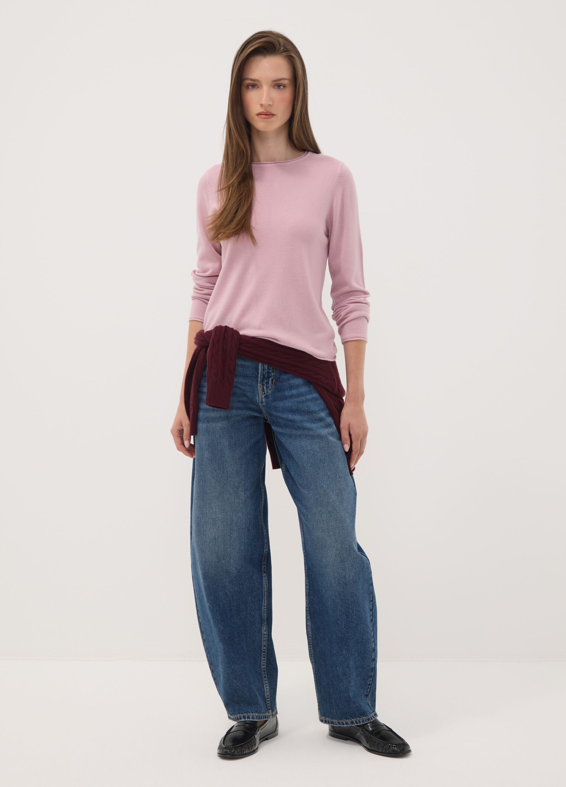Pink fitted long-sleeve crew-neck top