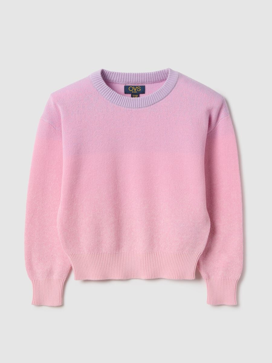 Maglione in puro cotone rosa da bambina regular fit con motivo sfumato_0