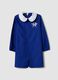Blue girls&rsquo; school apron with white collar and Stitch embroidery_0