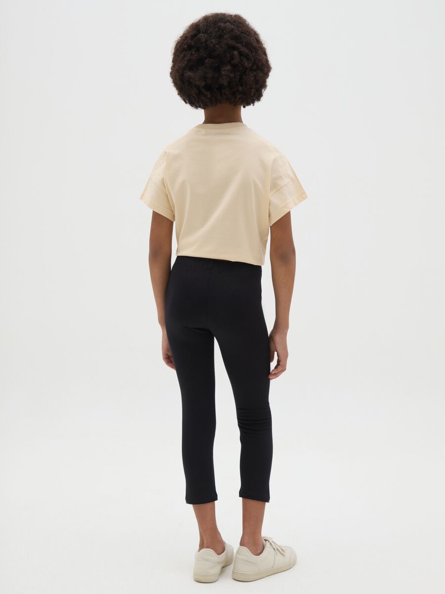 Black leggings in stretch cotton with "Palm Springs" print_3
