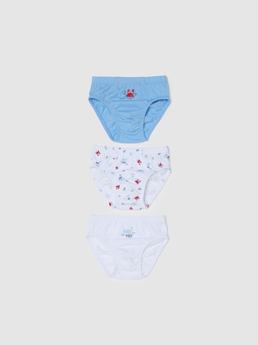 Three-pack briefs in cotton with fish print_0