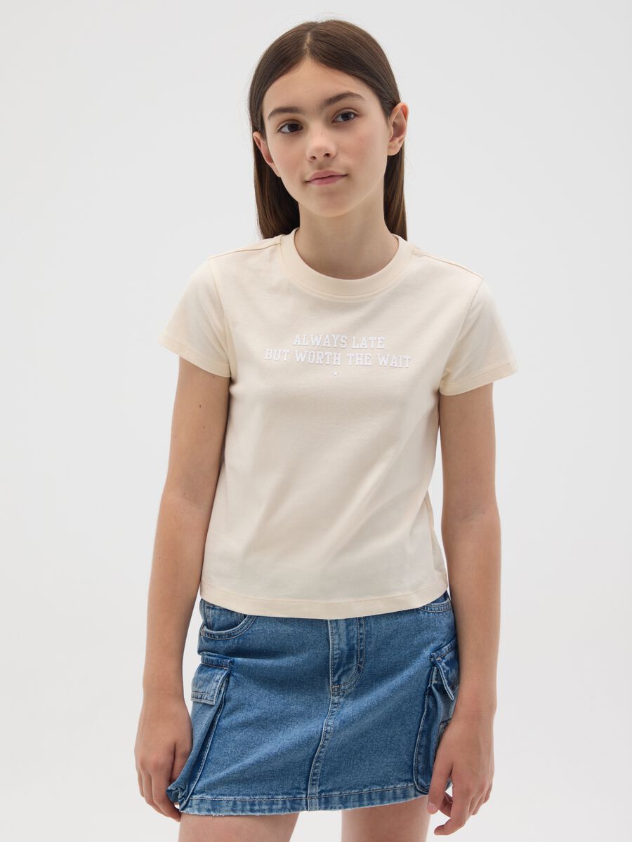 T-shirt da ragazza in puro cotone beige regular fit_0