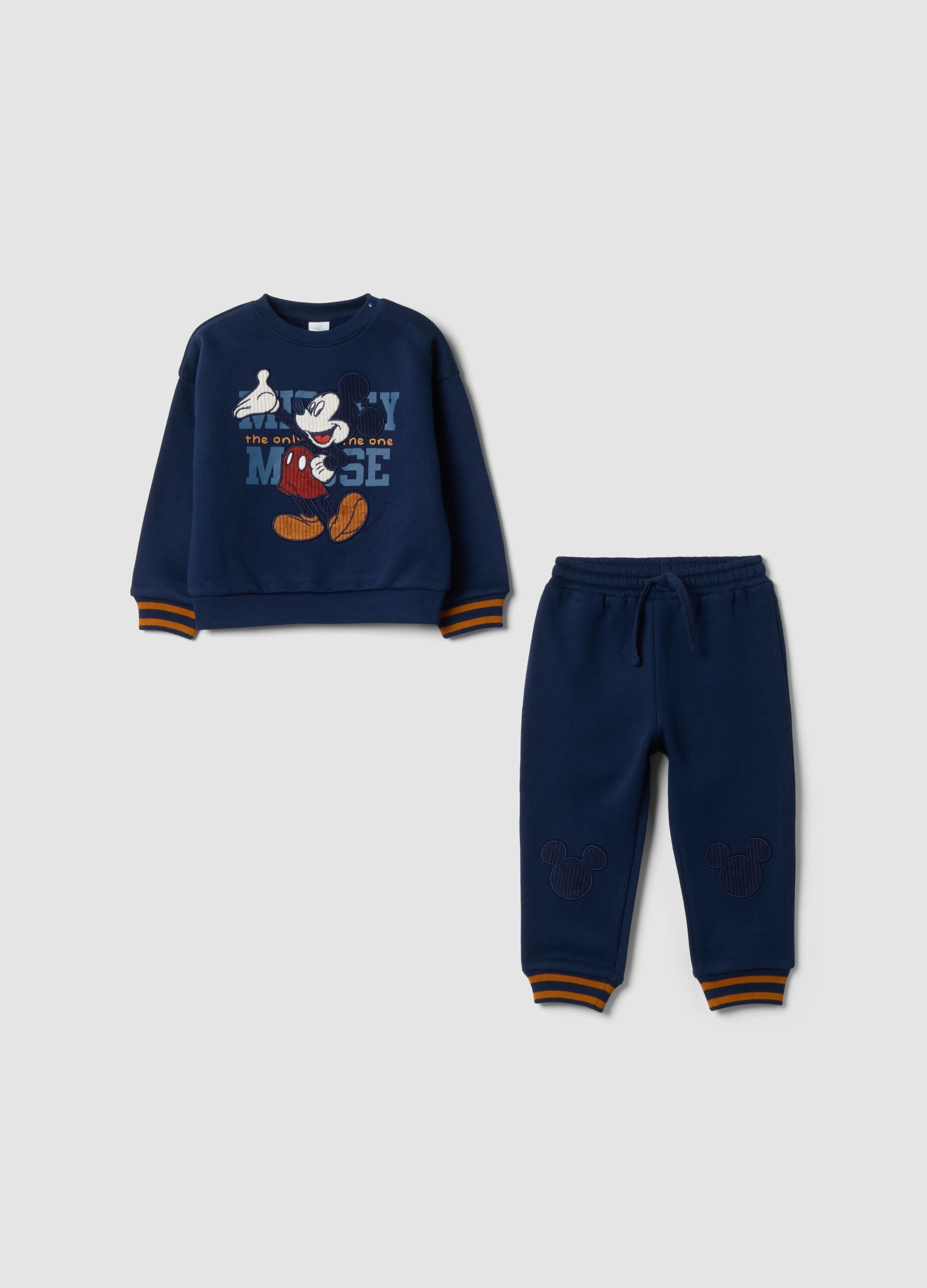 Blue organic cotton-blend jogger set with Mickey print