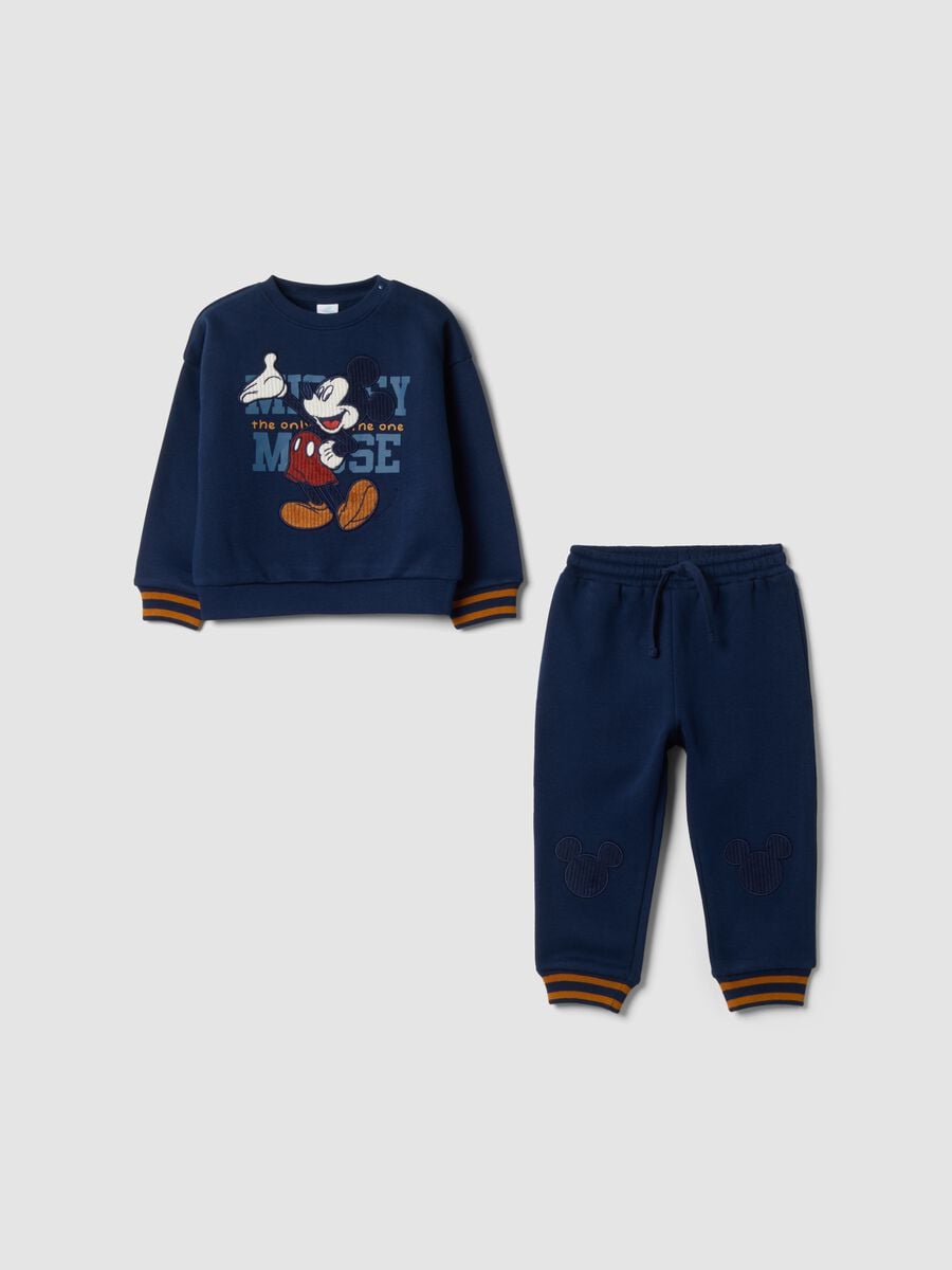 Completo jogging blu in misto cotone organico con stampa Mickey_0