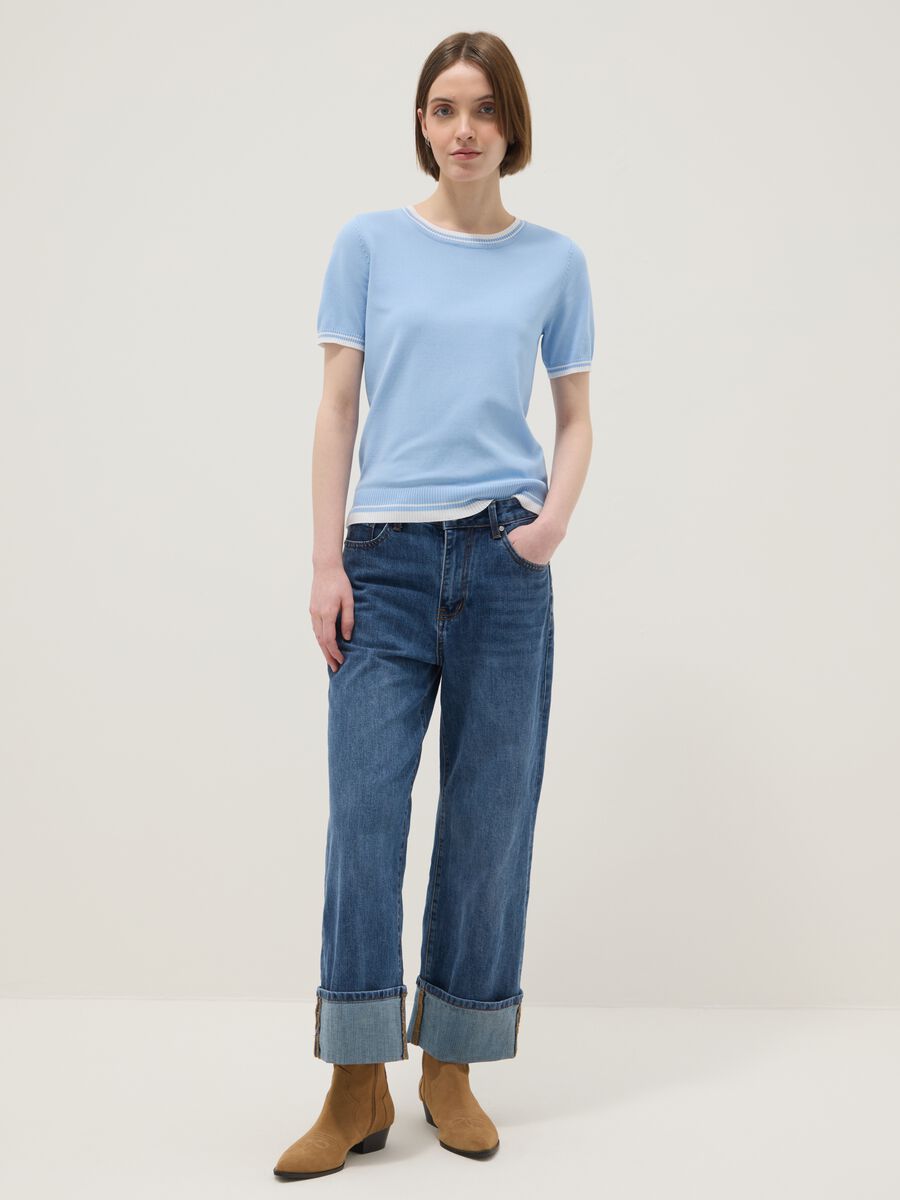 Blue viscose blend regular fit t-shirt with contrasting collar_1