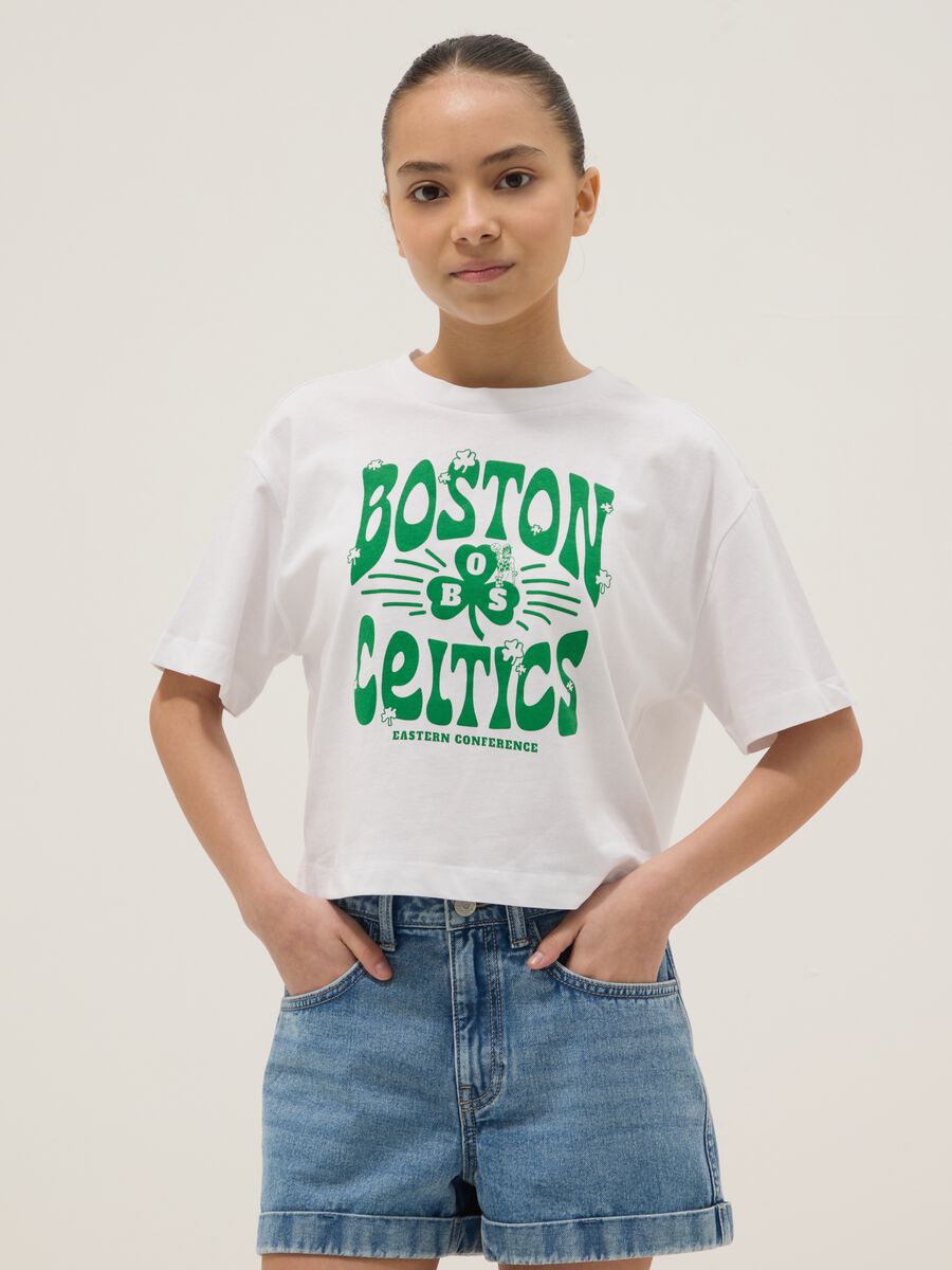 White pure cotton relaxed fit girl T-shirt Boston Celtics_0